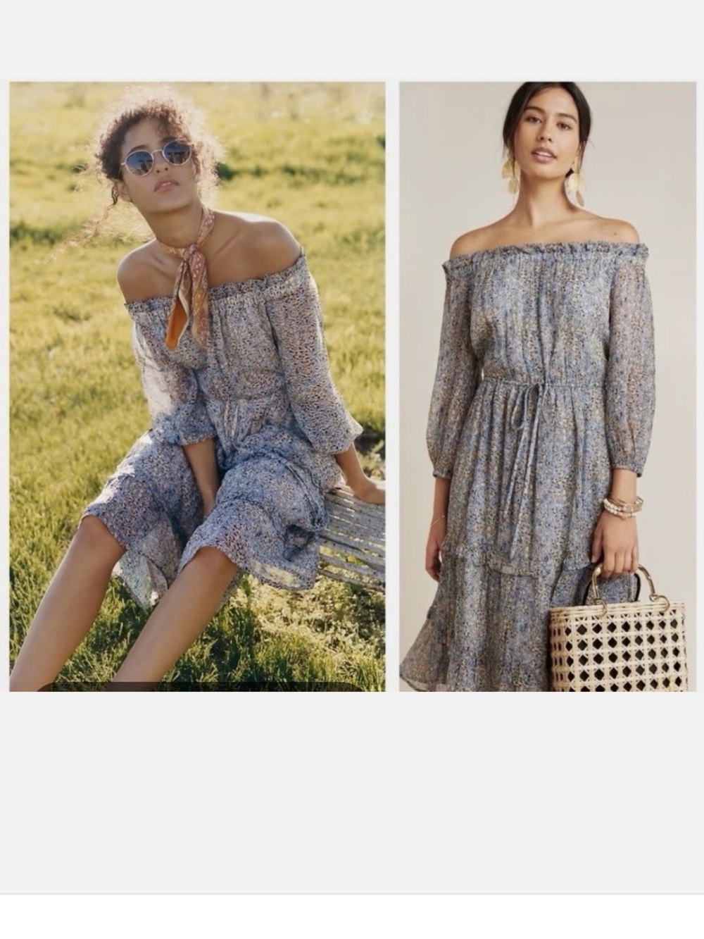 Anthropologie Blue Floral Smocked Midi Dress